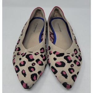 Jet Accompagne Toujours Knit Leopard Print Pointed Flat Shoes